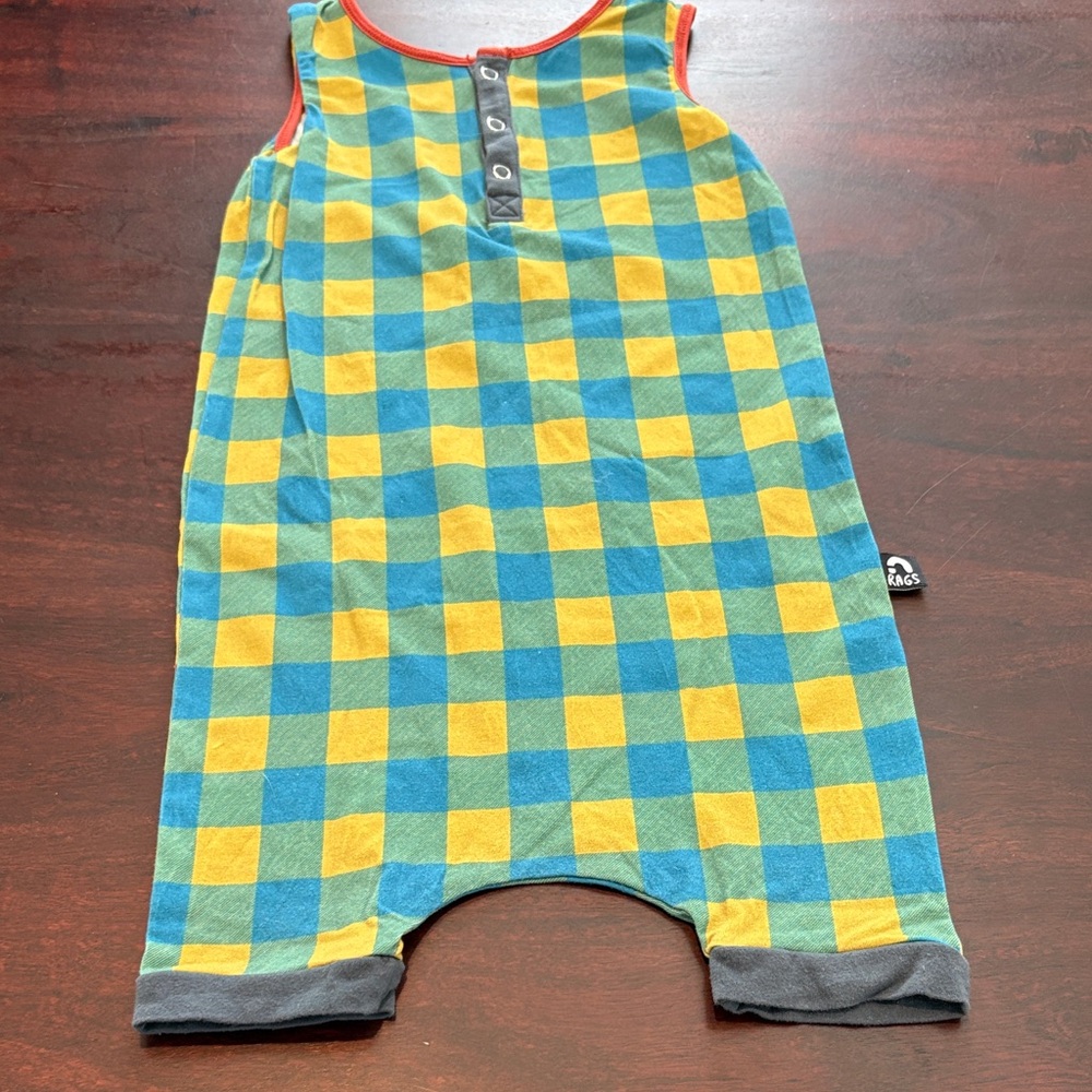 Rags to Raches Blue and Yellow Checkered Kids romper